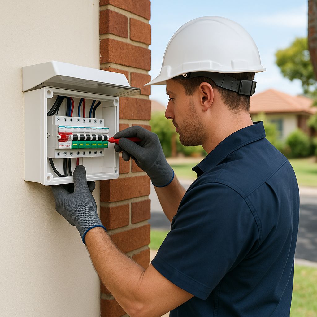 Electrician performing a switchboard upgrade in an Eastern Suburbs home