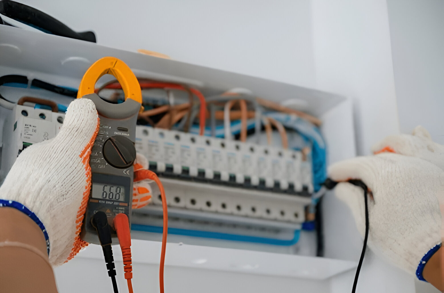 Tripped safety switch being tested by an electrician