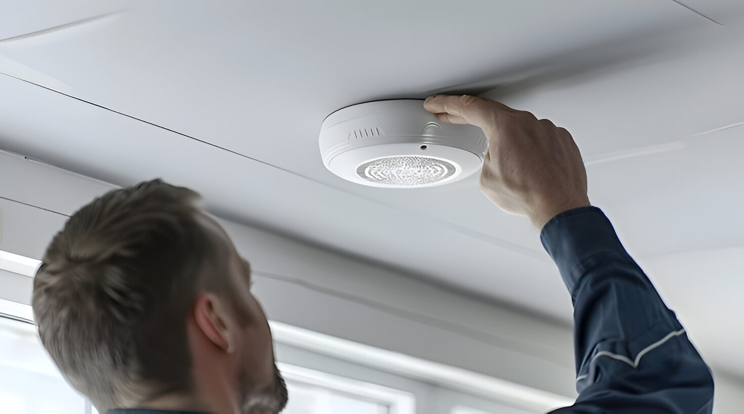 Electrician installing a hardwired smoke alarm in Sydney
