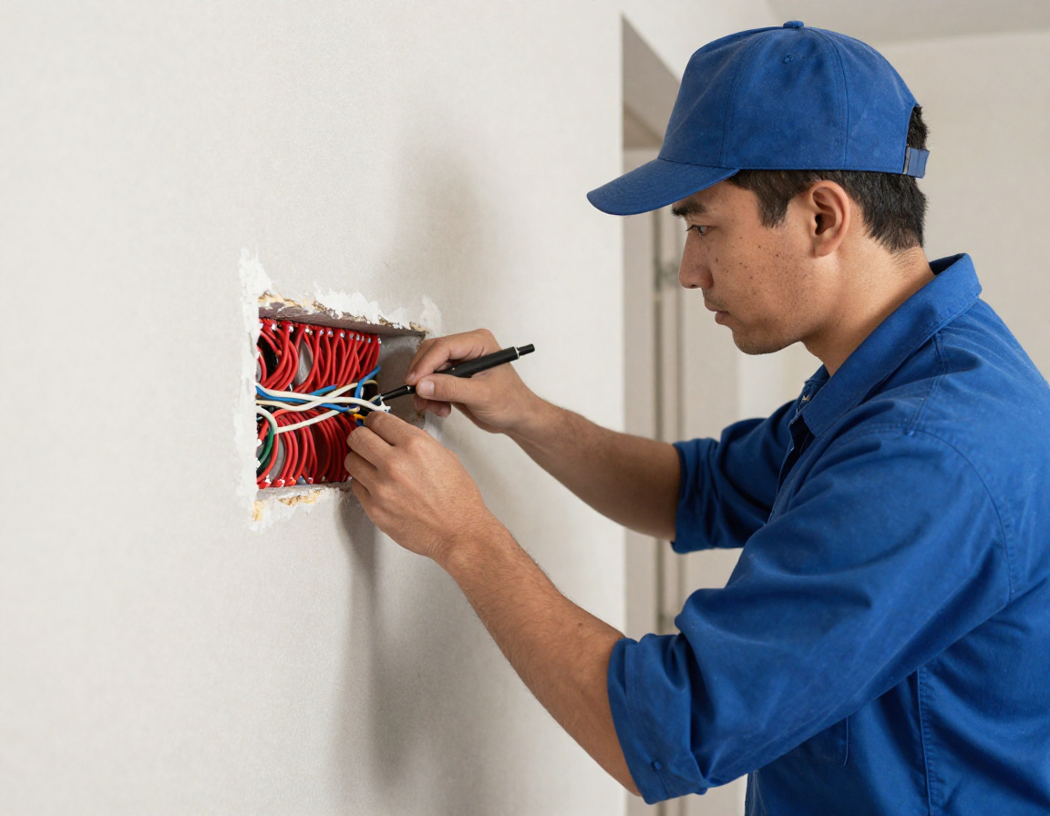 Licensed electrician installing home renovation electrical wiring