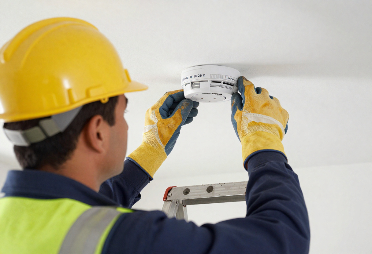 licensed electrician performing smoke alarm installation