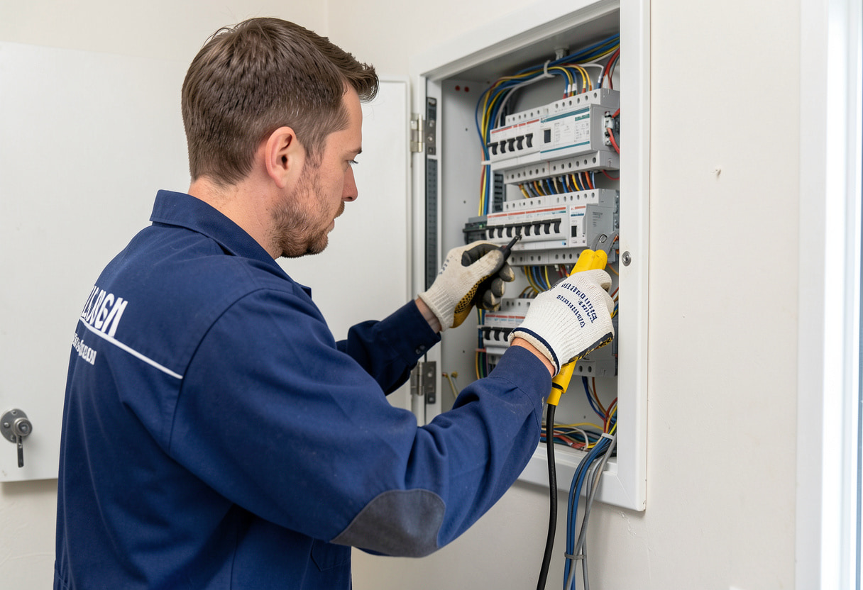 Licensed electrician performing a professional switchboard upgrade